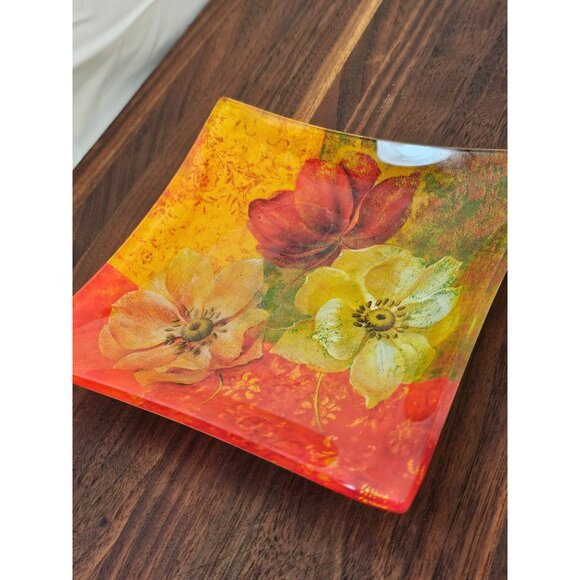 Fabrice De Villeneuve Decorative Floral Art Glass Tray - Picture 5 of 6
